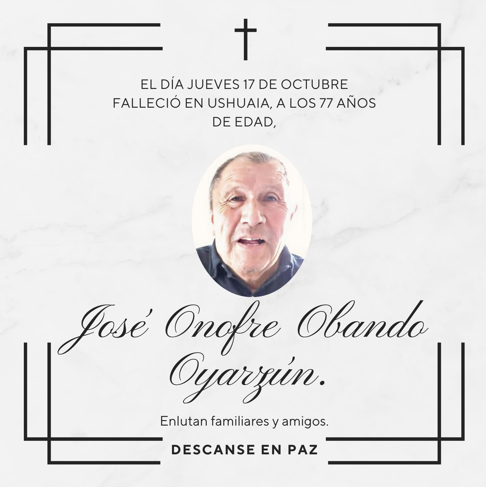 Fallecimiento | José Onofre Obando Oyarzún.